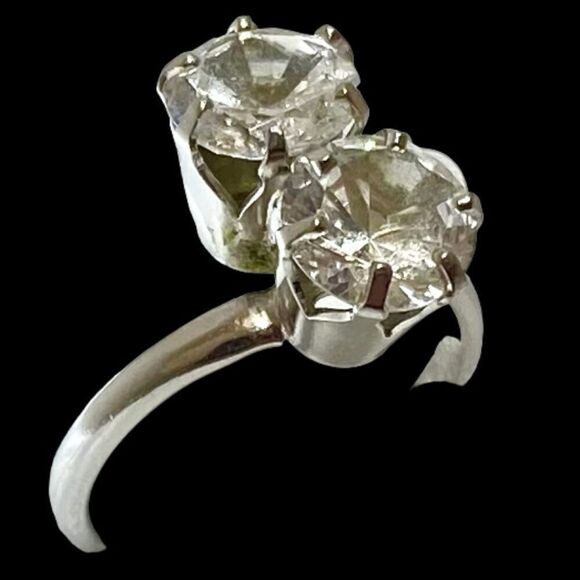 SS# Double Round  Sz.6  Simulated Diamond & Sterling 925 Silver Ring - Picture 1 of 9